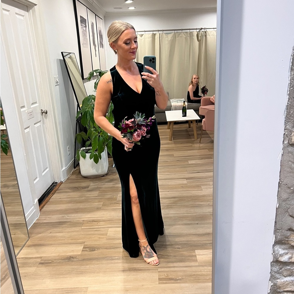 Revelry Asher Velvet Bridesmaid Dress, Size 14, Emerald Green